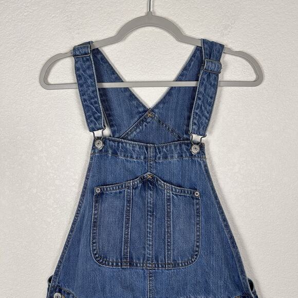 Old Navy Womens L Overall Shorts 100% Cotton Cuffed Leg Denim cottagecore fish - Picture 2 of 7